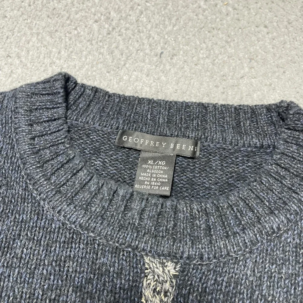 Geoffrey Beene Sweater Mens‎ XL Blue Windowpane Check Cotton Crewneck Pullover